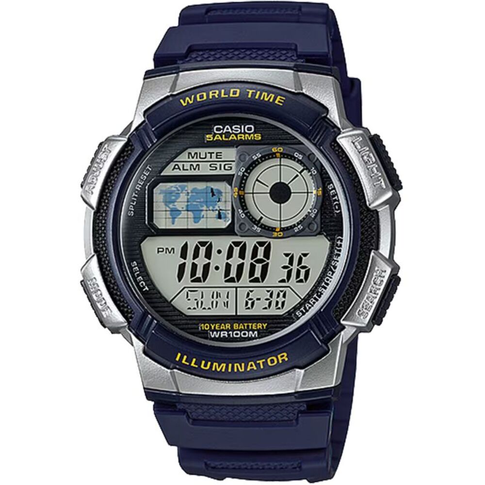 Casio Men’s Blue Digital Watch with World Time Display - AE-1000W-2A2